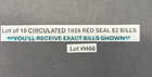 1928  2 Red Seal Two Dollar Bills Lot Of 10 Circulated Us Currency Notes  h06