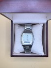 Seiko Quartz Alarm Chronograph Analog digital Silver Ss Bracelet White Dial Box