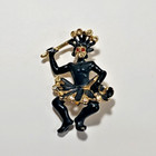Vintage 1950s Mid-century Black Enamel Tribal Dancer Figural Brooch Costume