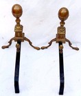 Rare Vintage Mid-century Brass Fire Dogs Cray Mfg Marked Fire Place Andirons 