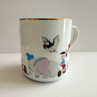 Vintage Disney Disneyland Gold Rim Coffee Mug Japan Mickey Goofy Dumbo Donald