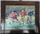 Vtg Hockey   Football Lithographs Wood Artist Al Avison Sports man Cave Decor