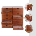 Vintage 4-slot Drawer Wooden Storage Boxes Storage Case Organizer Stand Brown