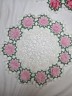 Vintage Crocheted Doilies Set Of 2  White With Pink And Green Roses