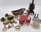 Vtg  antique Miniature Dollhouse Lot Table Chairs Table Bath Stove Limoges 1 12