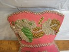 Antique Folk Art Beaded Whimsy Pillow Pin Cushion Shoe Sewing Notion Americana 