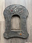 2 Rare Antique Victorian Hammered Metal Standing Wood Frames W  Jeweled Glass