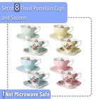 Btat- Floral Tea Cups And Saucers Set Of 8  8 Oz   Porcelain Tea Cup Sets  Assor