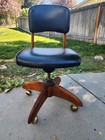 Vintage Swivel Tilt Desk Chair Gunlocke Wood And Vinyl leather