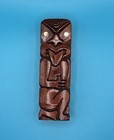 Vtg Hand Carved Tiki Island Man Wooden Figure Shell Opal Eyes Carving Tongue Out