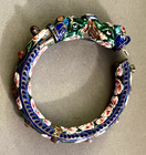 Vintage Indian Meenakari Enamel 2 Heads Elephant Silver Bangle Bracelet Read