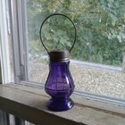Antique 1900 Amethyst Glass Lantern Figural Candy Container W original Metal Lid