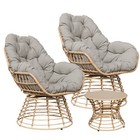3pcs Outdoor Patio Chairs Table Set  Balcony Wicker Swivel Chairs With Cushions