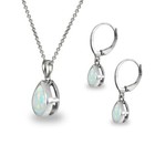 Teardrop Amethyst Bezel-set 925 Silver Pendant Necklace   Leverback Earrings Set