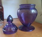1890s Amethyst Glass Footed Apothecary Drugstore Candy Cough Drop Jar With Lid