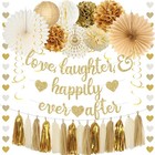 Gold Glitter Engagement Party Decorations - Love Laughter Banner For Bridal Show