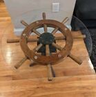 Vintage Ship s Wheel Nautical 30  Glass Table 18  High