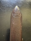 Vintage Antique Hand Carved Fish Knife W brass 12    Long