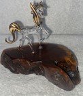 Hand Blown Pegasus Horse Crystal Clear Glass Figurine-gold Gild On Wood Unsigned