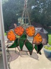 Stained Glass Suncatcher White Pot Orange Flowers   Leaves 6 75x5 