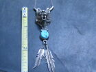 Native American Sterling Silver Turquoise Wolf Pendant Necklace