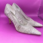 Vintage Lord   Taylor Rhinestone Embroidered Silver Mesh Pumps Shoes Heels 0971