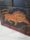 Antique Chinese Tibetan Foo Tiger Trunk Wood Leather Chest Storage 1920 s   30 s