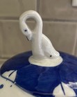Vtg  Chinese Porcelain Blue White Covered Noodle Soup Rice Bowl Bird Handle 6 