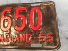 Vintage Original Newfoundland 1955 License Plate   T 650