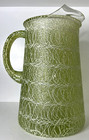 Vtg Spaghetti String Glass Pitcher Green 64 Oz Plastisol Coated Mcm Handle Spout