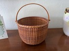 Nantucket Basket Round W Handle Natural Weave  9 5  Wide X 6 75  Tall