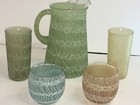 Vintage Spaghetti String Pitcher With 2 Glasses And 2roly Poly Glasses