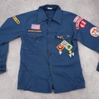 Boy Scouts America Uniform Shirt Merit Badges Patches Vintage Blue No Size Tag