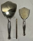 Vintage 3 Pc Vanity Set Hand Mirror Hair Brush Comb Gold Tone Floral Mid Century