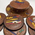 Vtg Coaster Set Leather Handmade Columbia Made
