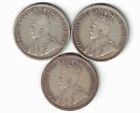 3 X Newfoundland Ten Cents King George V Sterling Silver Coins 1912 1917c 1919c