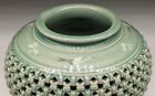 Vintage Korean Reticulated Double Walled Celadon Vase With Cranes Signed