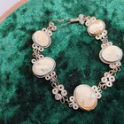 Antique vintage Silver Filigree Carved Shell Cameo Bracelet 8 