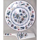 Andrea By Sadek Japan Cake Plate And Server Floral Gold Trim Modern Blue Serving