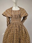 Romantic 1830   s Scrolling Floral Print Cotton Dress W Matching Pelerine