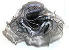 Womens Kentucky Derby Church Dress Hat Wide Brim Black Silver Tea Party Wedding