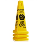 3-pack 26  Caution Wet Floor Cone Shaped Sign  Yellow english Spanish