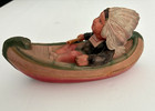 Vintage 6  Celluloid Native American Indian Boy With Oar In Canoe  Made In Japan