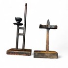 2 Antique Britalist Rare Korean Joseon Dynasty Wood Oil Lamp Stands Folk Candle 