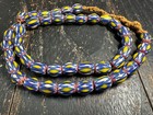 Vintage Chevron Glass Bead Necklace 24      Antique Venetian Trade Beads