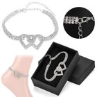 Anklet For Women Zircon Foot Ankle Jewelry Silver Double Heart Pendant Bracelet
