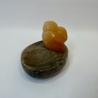 Vintage 2 25    Hand Carved Selenite Bird On Stone Trinket Dish Bird Bath Base