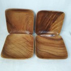 Acacia Wood 6  Square Snack Tidbit Wooden Plate Set Of 4 Vintage Mcm