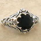 Art Nouveau Style  scottish Thistle  Black Agate  925 Sterling Silver Ring  761x