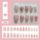 24pcs  Pink Sweetie Bowknot Crystal Pearl Dots Presson Nails  Medium Almond